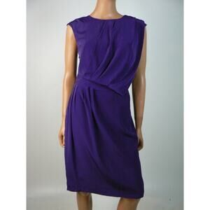 $138 Adrianna Papell Purple Satin Pleated Draped Blouson Sheath Dress 12 NEW